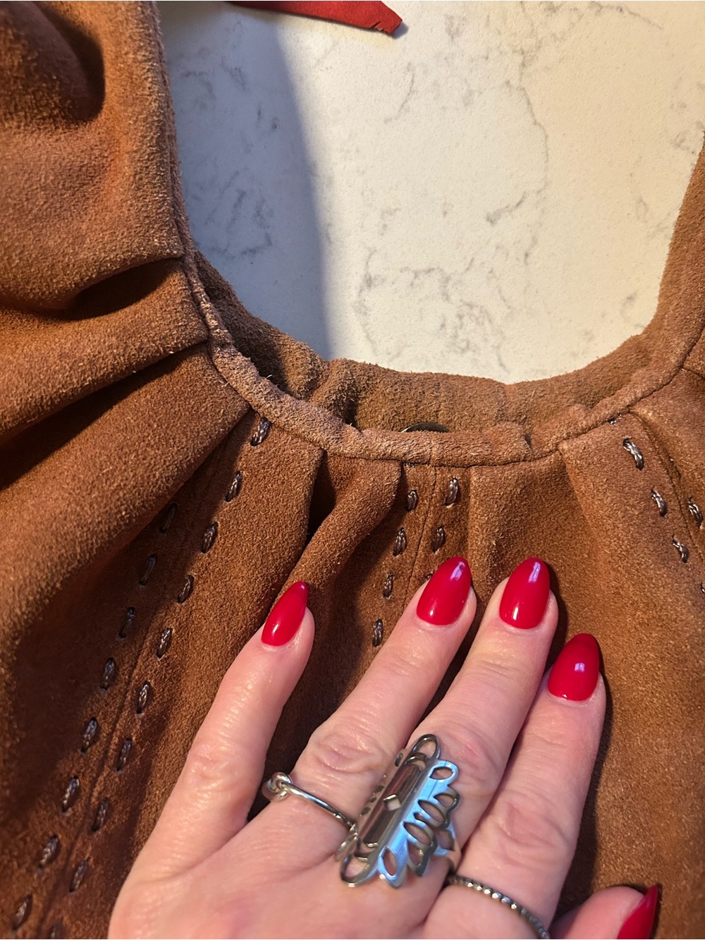 Free People Skadi Suede Scrunch
Tote Hobo Shoulder Bag-Strawberry Charm & Scarf - Picture 12 of 16